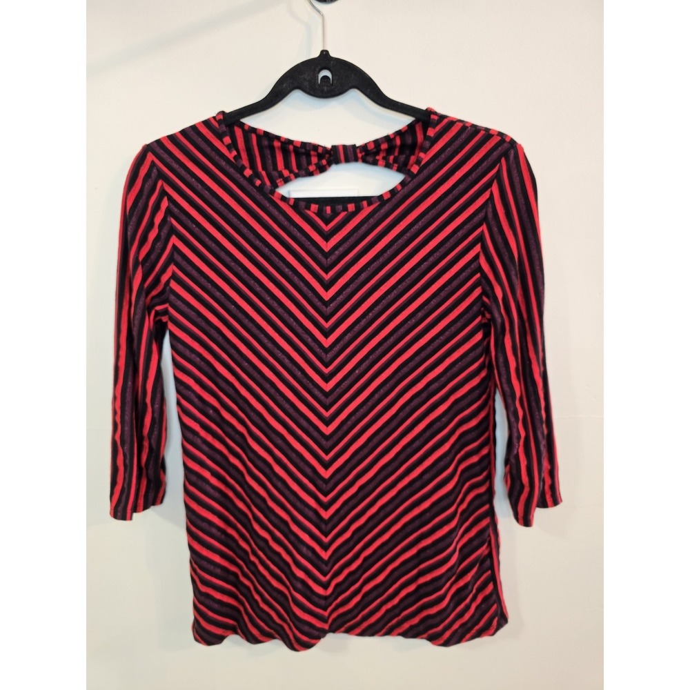 Red Black Striped Cutout Top‎ Y2K Indie Sleaze Grunge Fitted Long Sleeve SM/MD